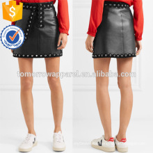 Latest Design 2019 Embellished Black Leather A-Line Mini Summer Skirt Manufacture Wholesale Fashion Women Apparel (TA0056S)